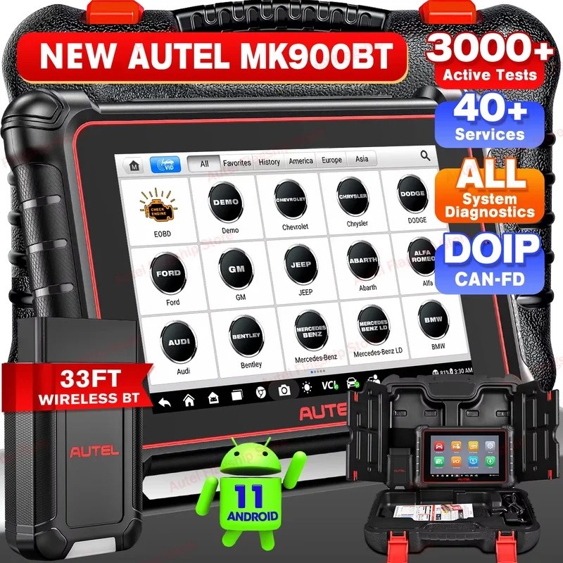 JKKT Autel MaxiCOM MK900 BT MK900BT 8 นิ้วเครื่องมือวินิจฉัยรถยนต์ 40 + บริการ CAN FD DOIP OBD2 เครื