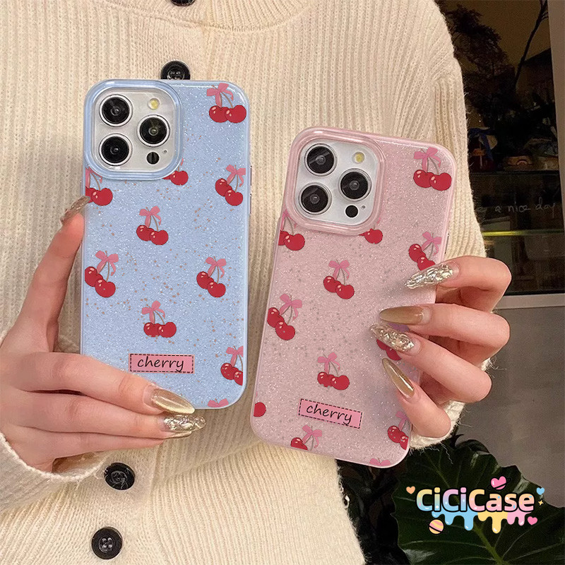 โทรศัพท์เคสผ้าโบว์เชอร์รี่แวววาว เหมาะสำหรับ OPPO Reno 15F 13 8T 5 11 5F 10 12 13F 12F 5z 6 6z 14 14F 13F 15 Reno 15 F19