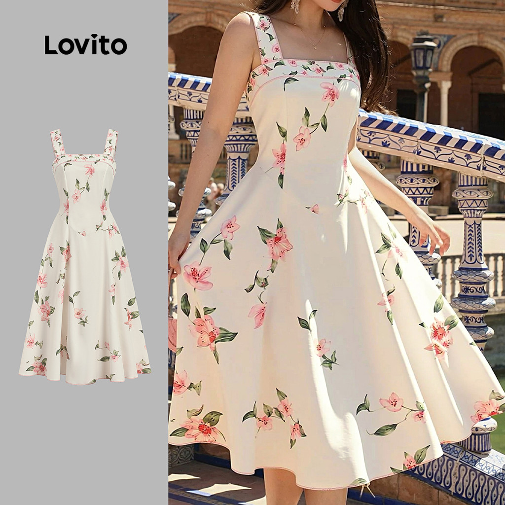 (New Arrival) Lovito โบโฮ เดรส เดรสฤดูร้อน/ฤดูร้อนสําหรับผู้หญิง LK7ED589