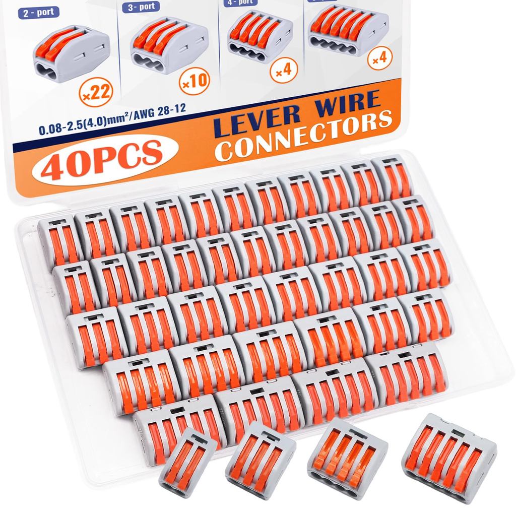40PCS Lever Wire Connectors Nuts Assortment Kit 2/3/4/5 พอร์ต Quick Wire Splice Connectors Push-in ไ
