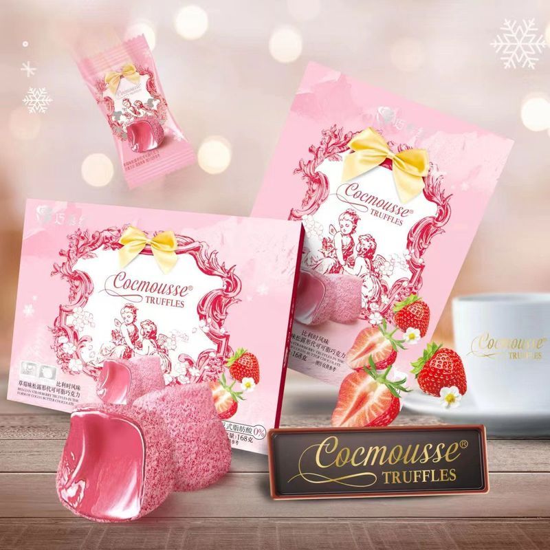 ขายร้อน Fast Shipping Qiao Mousse สตรอเบอร์รี่ทรัฟเฟิล (168g) กล่อง Influencer แทนโกโก้บัตเตอร์ช็อกโ