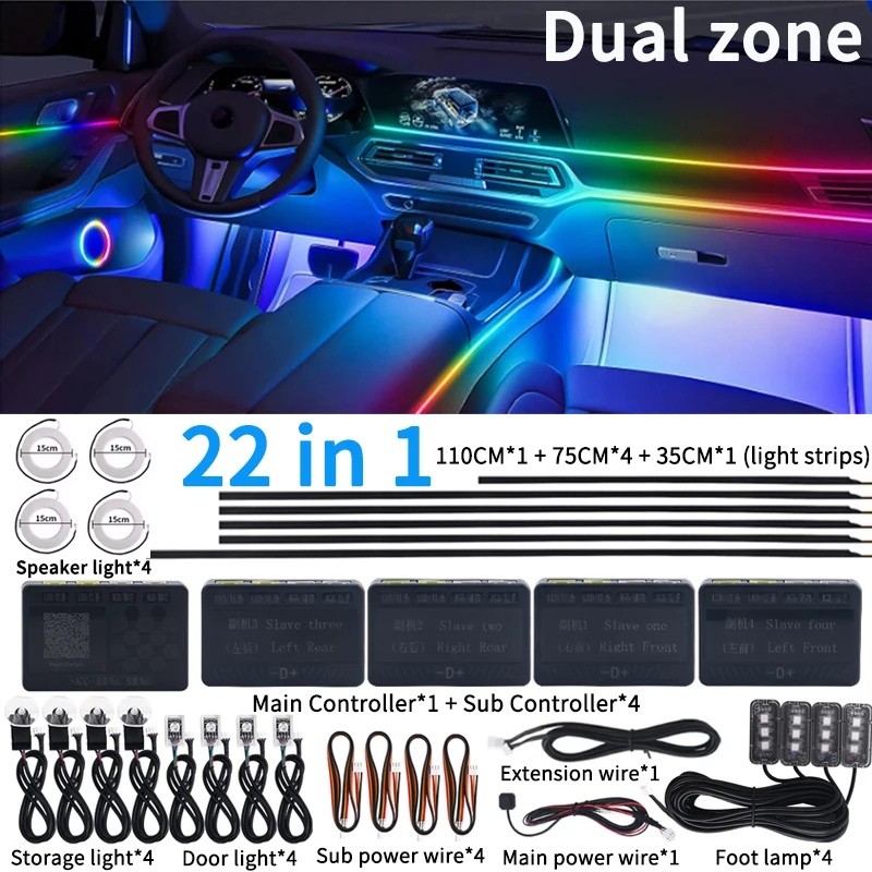 P9HS 6/10/14/18/22 ใน 1 Led รถซ่อน Ambient Light Symphony RGB 64 สีบลูทูธ APP ภายในอะคริลิค Matt สีด