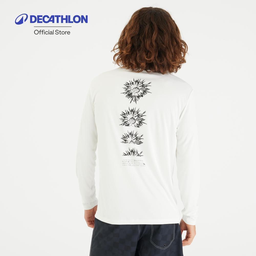 Decathlon Men’S UV Protection Long-Sleeved Surf T-Shirt Upf50+ เสื้อยืดใส่โต้คลื่นแขนยาว กันยูวี สำหรับผู้ชาย - White
