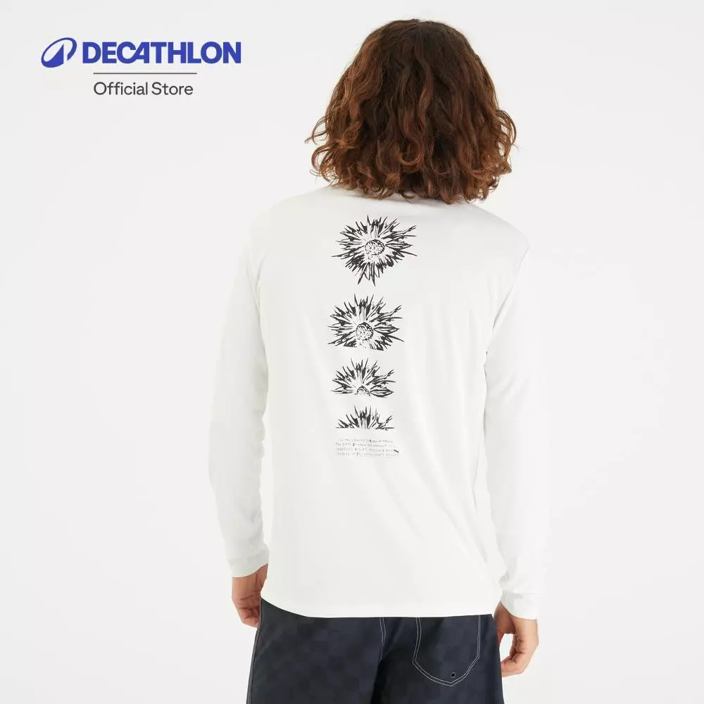 Decathlon Men’S UV Protection Long-Sleeved Surf T-Shirt Upf50+ เสื้อยืดใส่โต้คลื่นแขนยาว กันยูวี สำหรับผู้ชาย - White