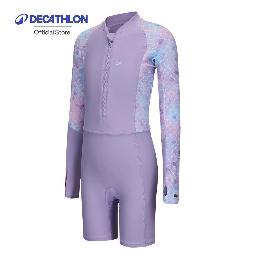 Decathlon Surfing Girl'S One-Piece Long-Sleeve Shorty Swimsuit ชุดว่ายน้ำแขนยาว/ขาสั้นเด็กผู้หญิง รุ่น Suzy - Purple