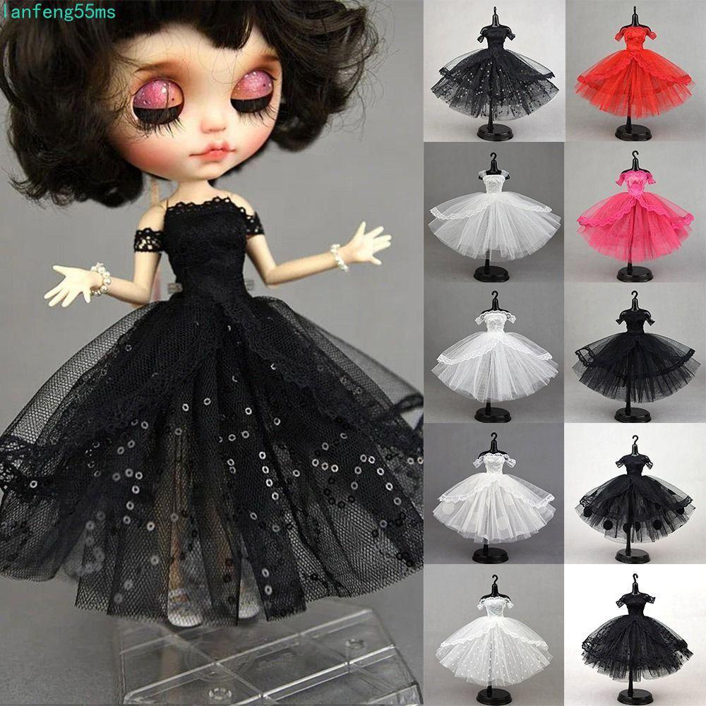 LANFENG ชุดตุ๊กตา,ชุดราตรีลูกไม้ตุ๊กตาเสื้อผ้า,สาวของขวัญ Tutu Dotted Mini Black Multilayer Doll Pri