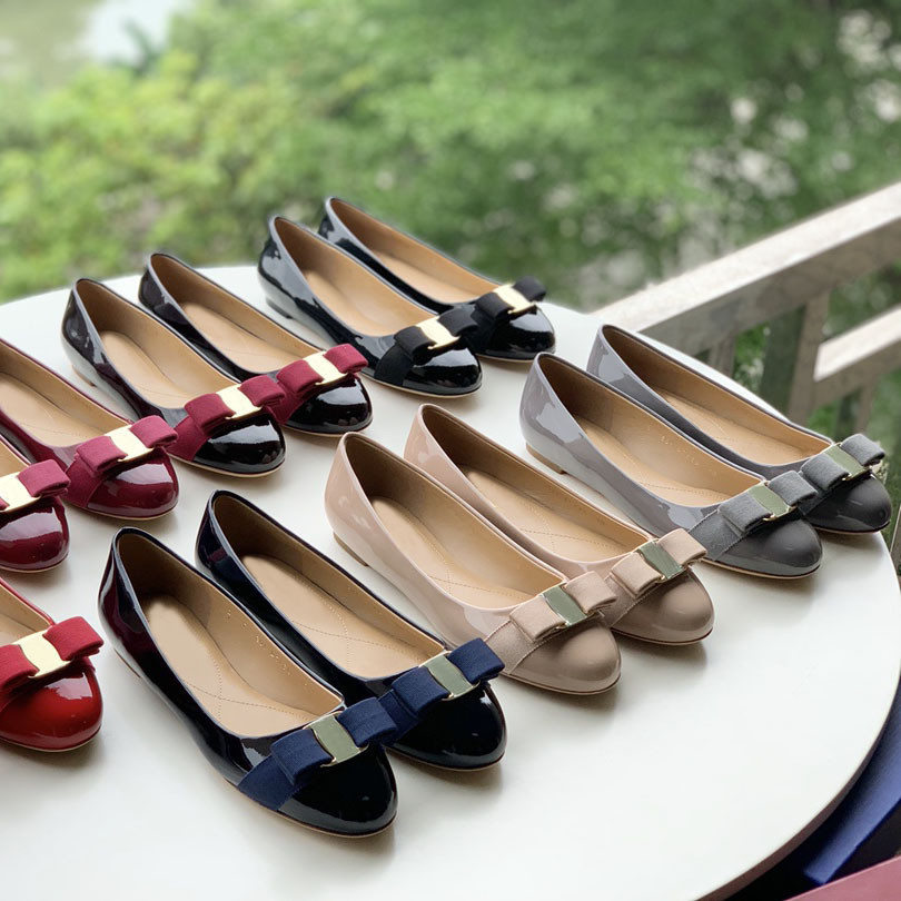 Z1OQ Bowknot รองเท้าบัลเล่ต์หนังแท้รองเท้าหนังแบบดึงขึ้นแบน Toe หญิงรอบเดี่ยว Fei เจ้าสาวรองเท้าผู้ห