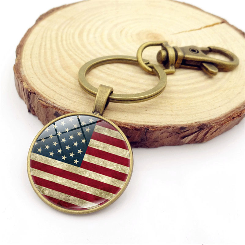 Retro Distressed American Flag พวงกุญแจ Bronze Lobster Buckle American Flag รอบกระเป๋าจี้ของที่ระลึก