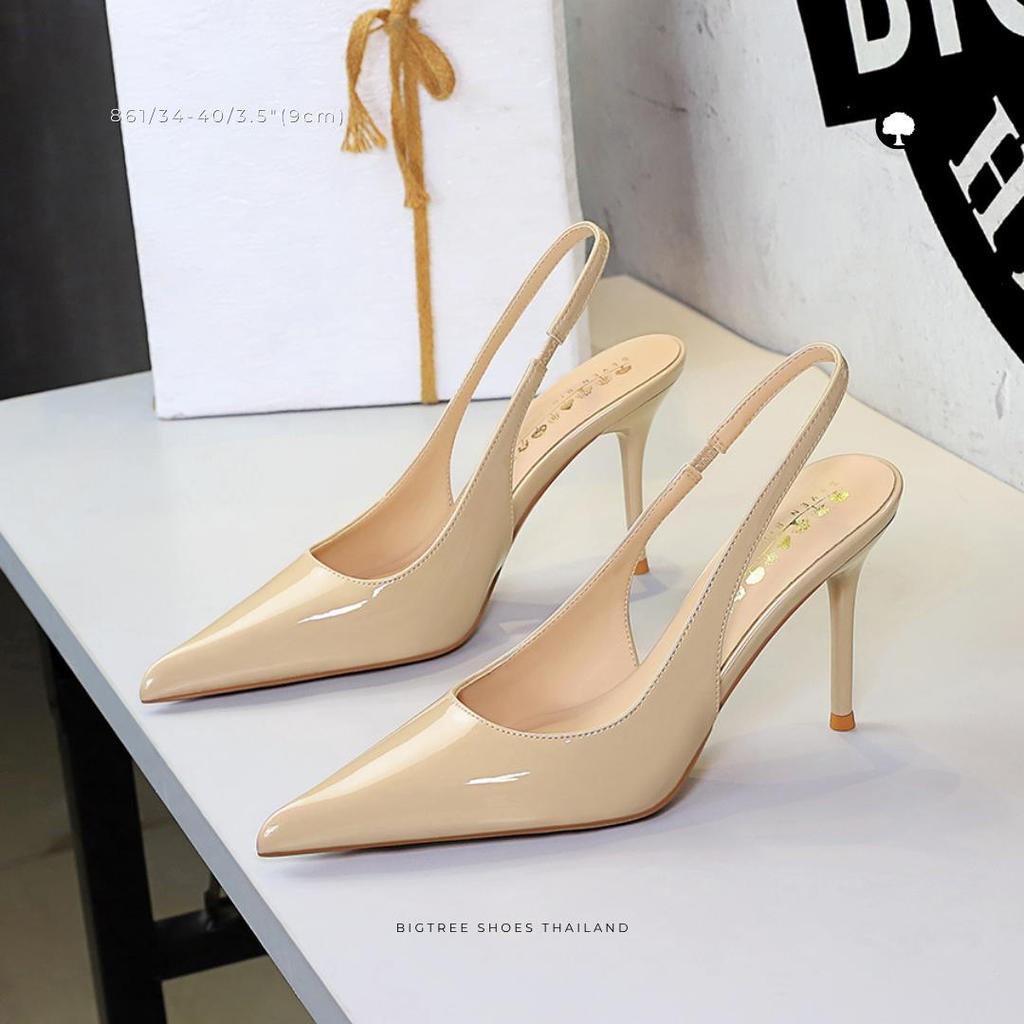 รองเท้าส้นสูงสลิงแบคหัวแหลม หนังนิ่ม รุ่น 861 ส้น 3.5 นิ้ว ไซส์ 34-40 ใส่ทำงาน/ออกงาน