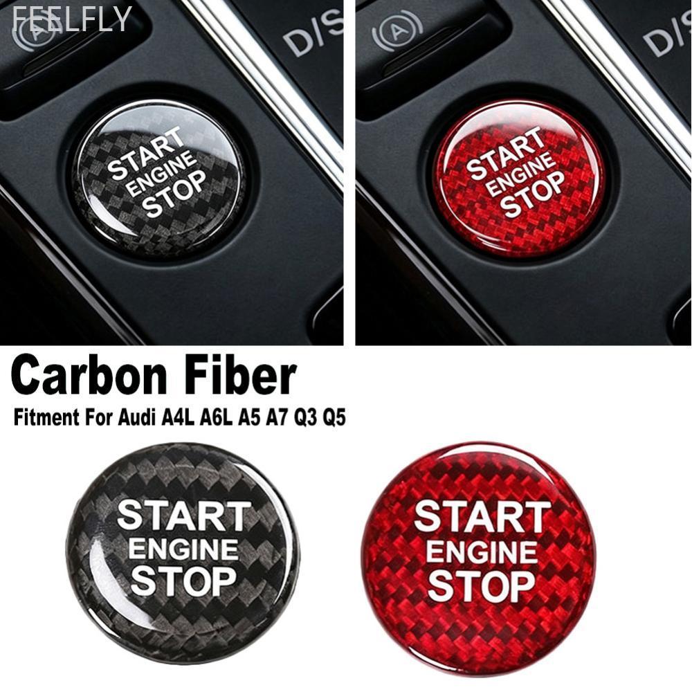 FEELFLY คาร์บอนไฟเบอร์รถเครื่องยนต์ปุ่มฝาครอบปุ่มภายในปุ่ม Trim Strip สําหรับ Audi A4L A6L A5 A7 Q3 