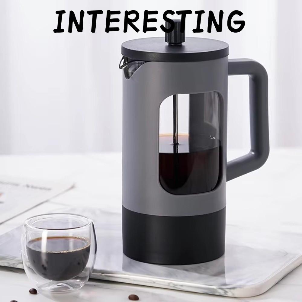 INTERESTING เครื่องชงกาแฟ French Press, เครื่องชงกาแฟชาแก้ว Borosilicate ทนความร้อน, แบบพกพาป้องกันส