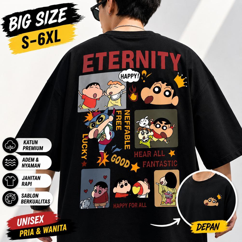 ญี่ปุ่นเสื้อยืด CRAYON SHIN CHAN CARTOON เสื้อยืด OVERSIZE เสื้อยืด SML XL 2XL 3XL 4XL 5XL 6XL PLAIN