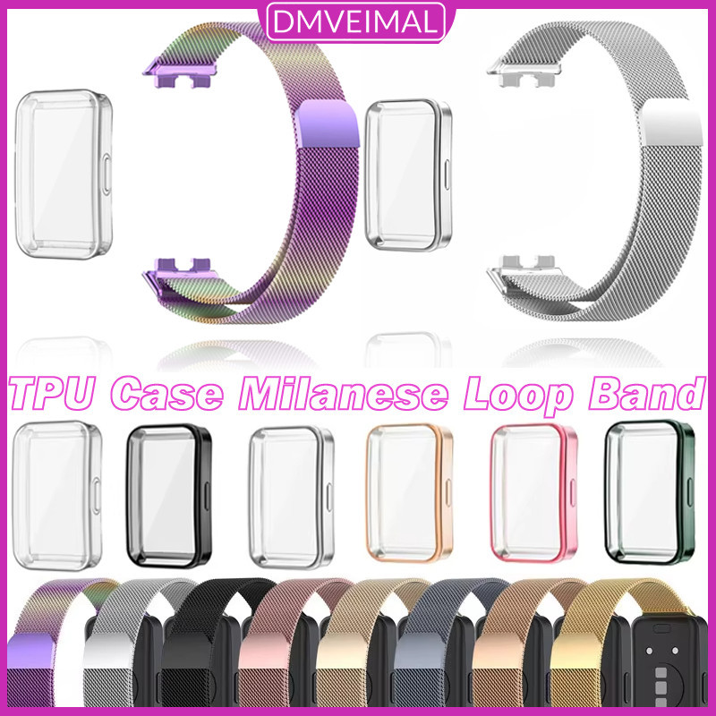 สายคาด Milanese Loop Strap เคส TPU for Huawei Band 10 9 8 NFC แถบโลหะแม่เหล็ก ปกป้องกันหน้าจอ for Huawei Band 10 9 8