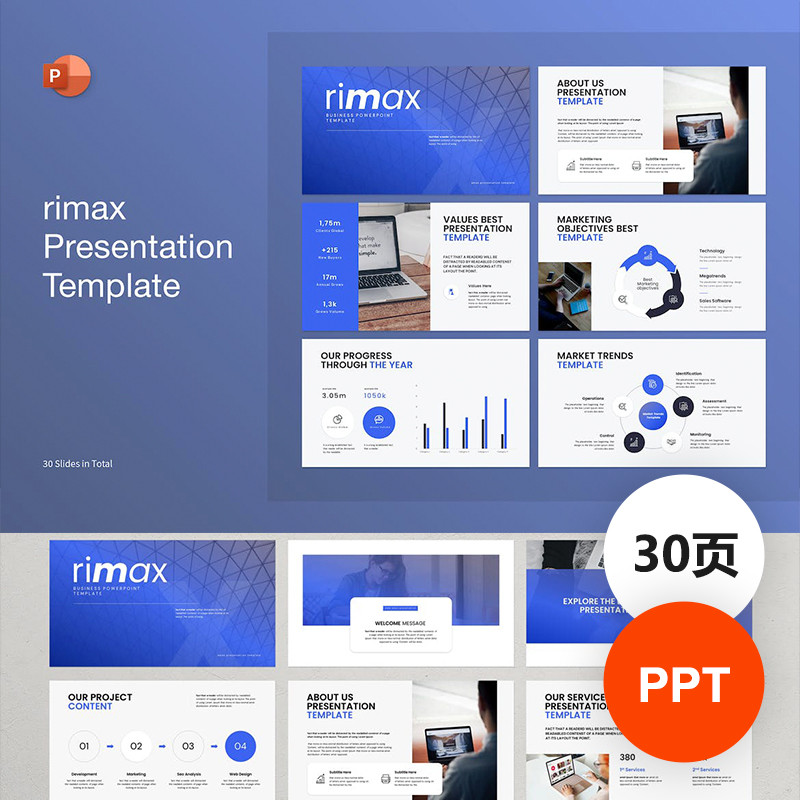 P PPT Template Business Blue High-End Sense Company Business Team Introduction Material Template