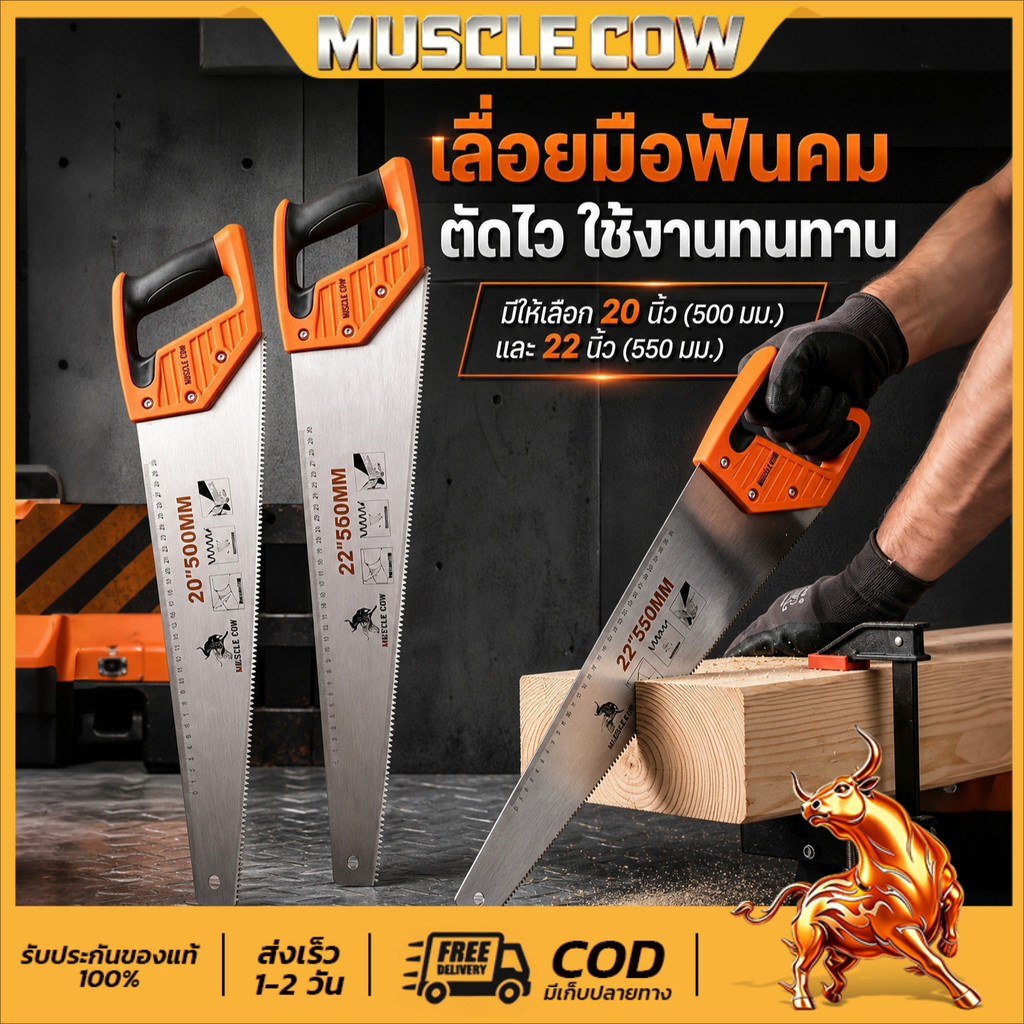 MUSCLE COW เลื่อยลันดา ขนาด 20"/ 22" เลื่อยตัดไม้ เลื่อยกิ่งไม้ เลื่อยมือ เลื่อย ไม่เป็นสนิม คมกริบ ทนทาน