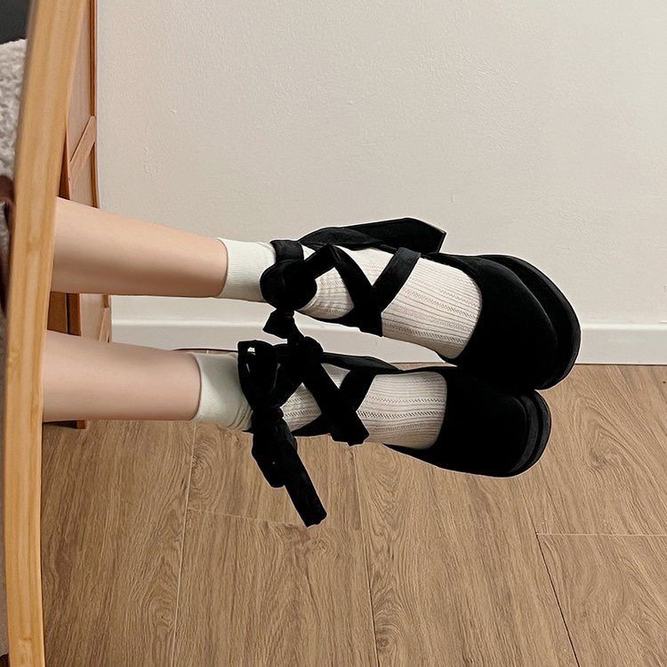 ยอดนิยม 2025 Mary Jane Wedding Shoes: Suede Solid Color Waterproof Platform High Heels Super crush F