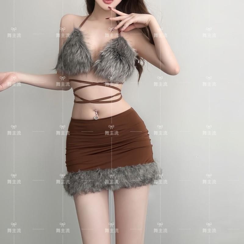 [ks1075.th] Bar DS เครื่องแต่งกายหญิงใหม่ DJ Collar Stage เก๋เซ็กซี่ Hot Girl Furry Top Jazz Dance แ