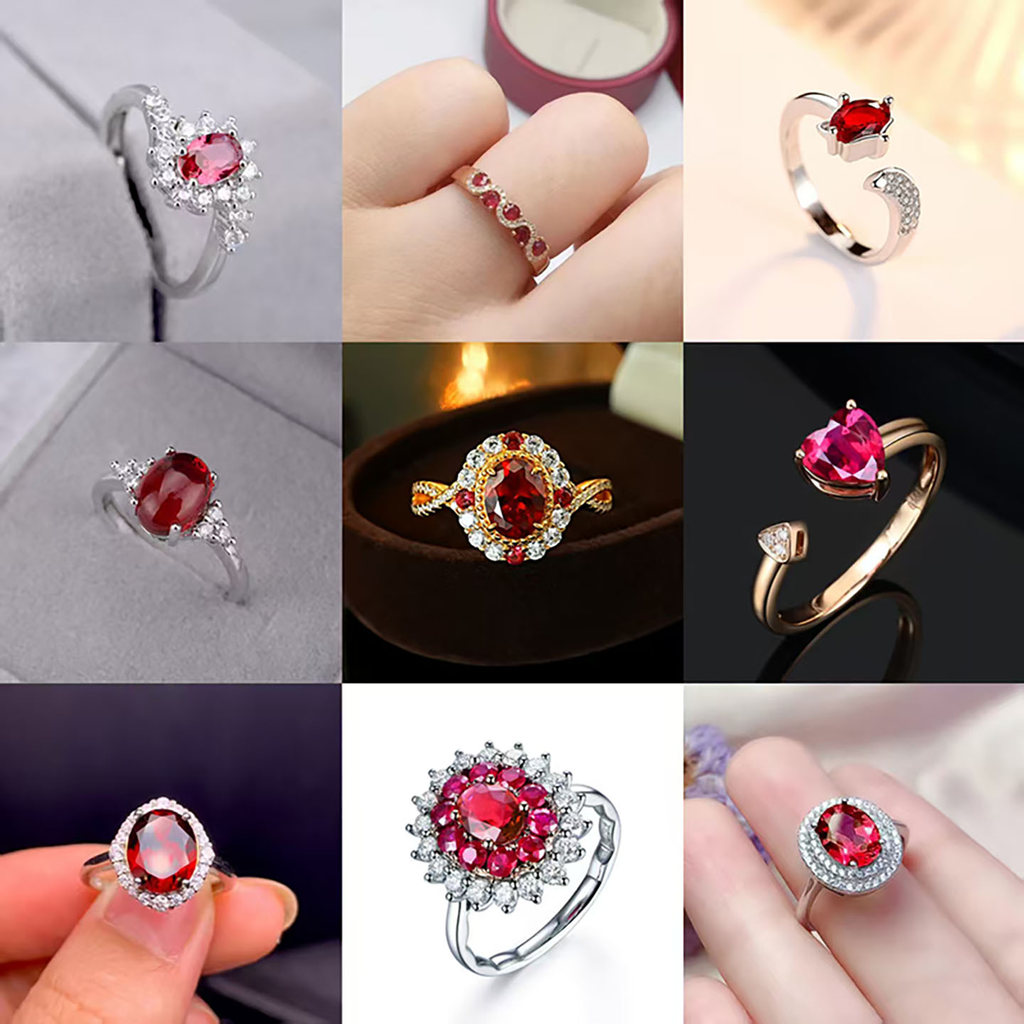 ML Japan Korea Diamond-Studded Zircon Red Diamond Red Corundum Rose Red Diamond Girl Open Ring Heart