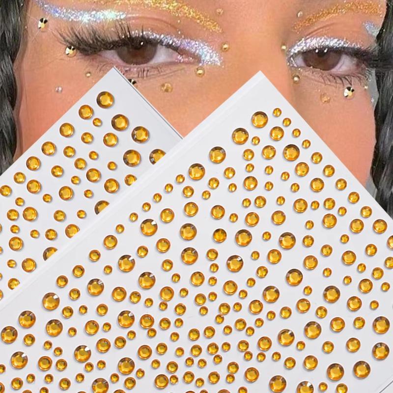 5 ชิ้น 3D Golden Face Rhinestones สติกเกอร์ Multi-ขนาดอัญมณี Facial ชั่วคราว Tattoo Y2K สไตล์ DIY Pa