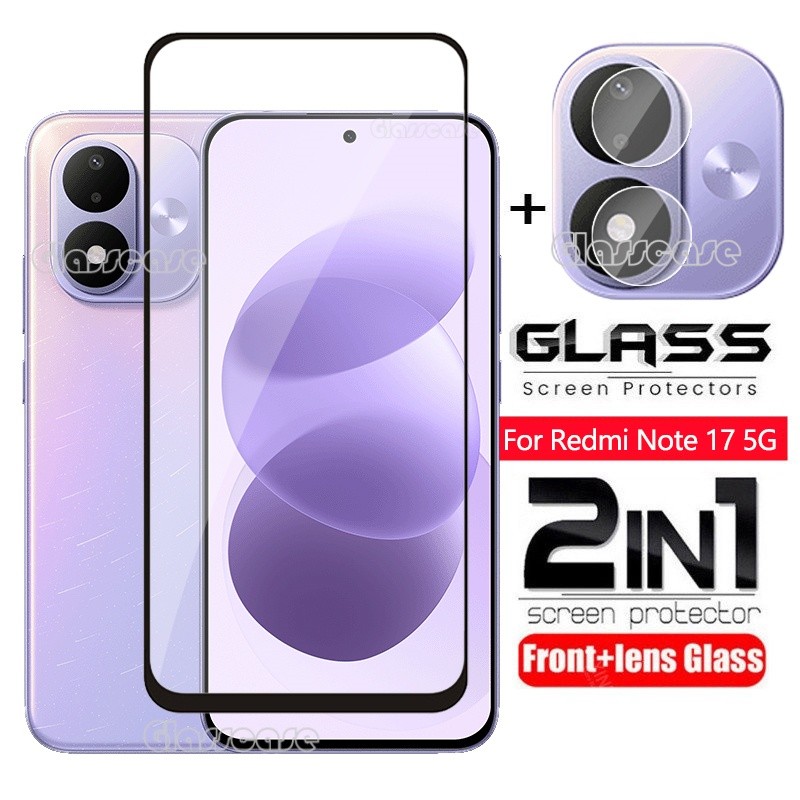2 in 1 ป้องกันหน้าจอฟิล์มกระจกนิรภัยสําหรับ Redmi หมายเหตุ 17 Note17 Pro Max 17Pro 17ProMax 17Note 4G 5G 2026 คลุมทั้งหมดฟิล์มด้านหน้าป้องกันหน้าจอกระจกกลับกล้องเลนส์ฟิล์ม