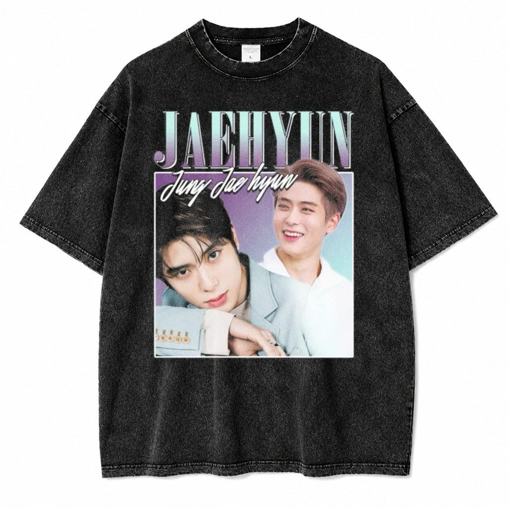 Oversize Stone สีดําล้าง Jaehyun Vintage Streetwear Distro Unisex ผู้ชายผู้หญิงเสื้อยืด