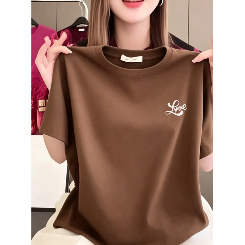 【จัดส่งภายใน 24 ชั่วโมง】เสื้อยืดผู้หญิงไซส์ใหญ่หลวม หลายสี พิมพ์คำว่า 'LOVE' สไตล์หวานน่ารักเกาหลี เสื้อคลายสบายผู้หญิง