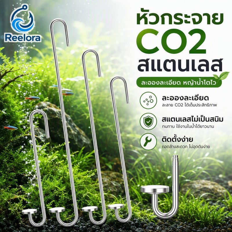 Aquarium Co2 Diffuser โค้งสแตนเลส Fine Bubble Atomizer กันสนิมทนทานทําความสะอาดง่าย