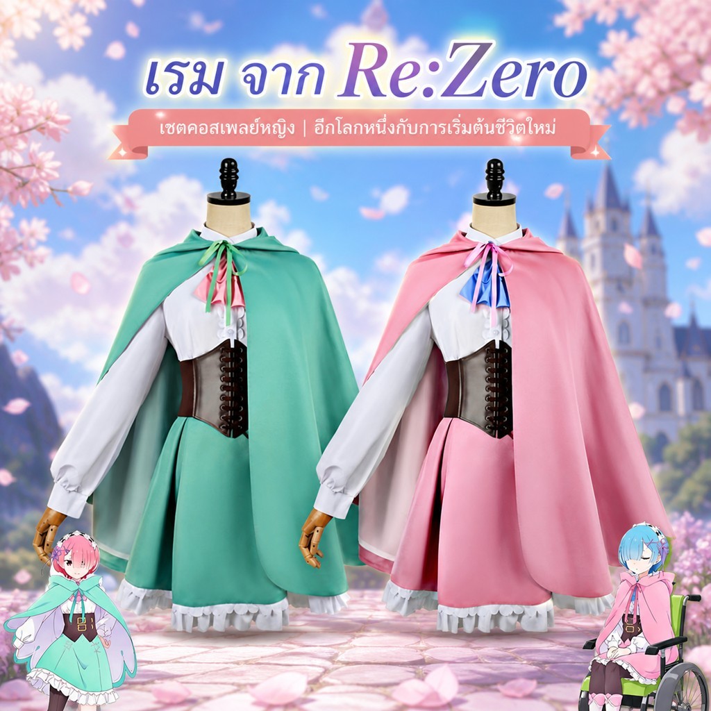 Re Zero-Starting Life in Another World Rem cos เสื้อผ้า Another World Adventure Edition ชุดชุดคอสเพลย์หญิง