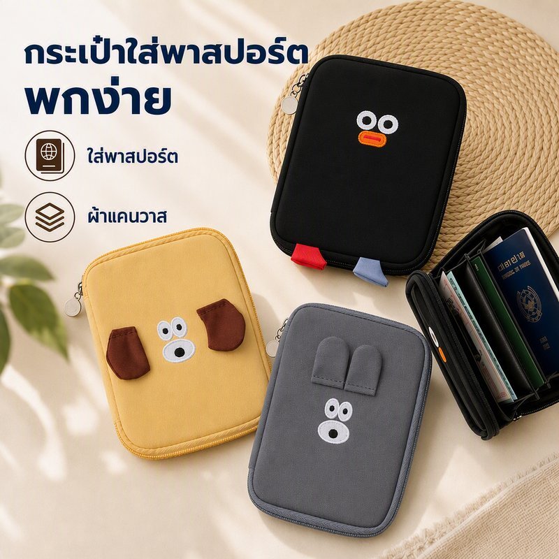กระเป๋าใส่พาสปอร์ต กระเป๋าเดินทาง อเนกประสงค์ ซิป หลายช่อง ใส่บัตร เงินสด ตั๋วเครื่องบิน