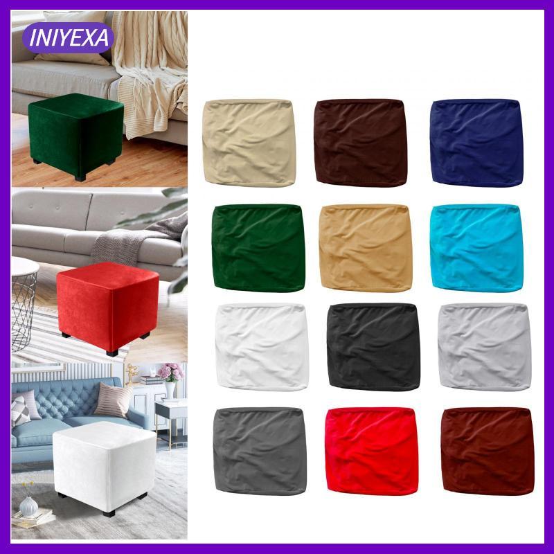 [Iniyexa] Ottoman Slipcover Stretch Ottoman Cover Stool Protector Square Chair Cover Velvet Footrest