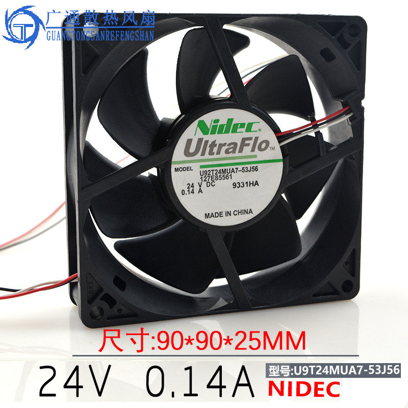 NIDEC U92T24MUA7-53J56 9025 24V 0.14A 9CM พัดลมระบายความร้อนอินเวอร์เตอร์