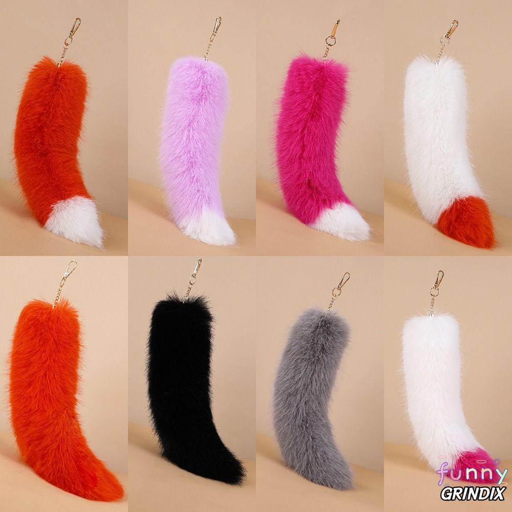 GRINDIX Therian Tail Bag Charms,หนาขนาดใหญ่Faux Fur Tailพวงกุญแจ,น่ารักนุ่มPlush Warm Furจี้ของขวัญ
