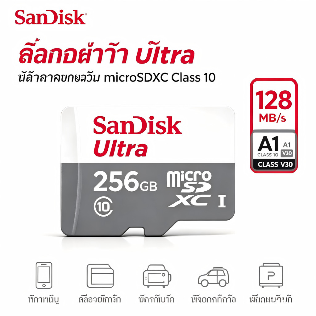 SanDisk Ultra Micro SDcard Class10 32GB/64GB/128GB/256GB/512GB/1TB SDSQUNR เมมโมรี่การ์ด กล้องวงจรปิดไร้สาย TF Card