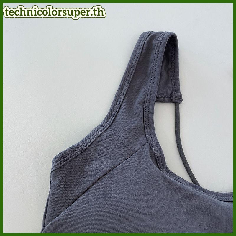 Technicolorsuper Sports Tank Top ผู้หญิงสีทึบขนาดใหญ่ U คอ Cross Non-marking One พร้อม Bra Pad สวมใส