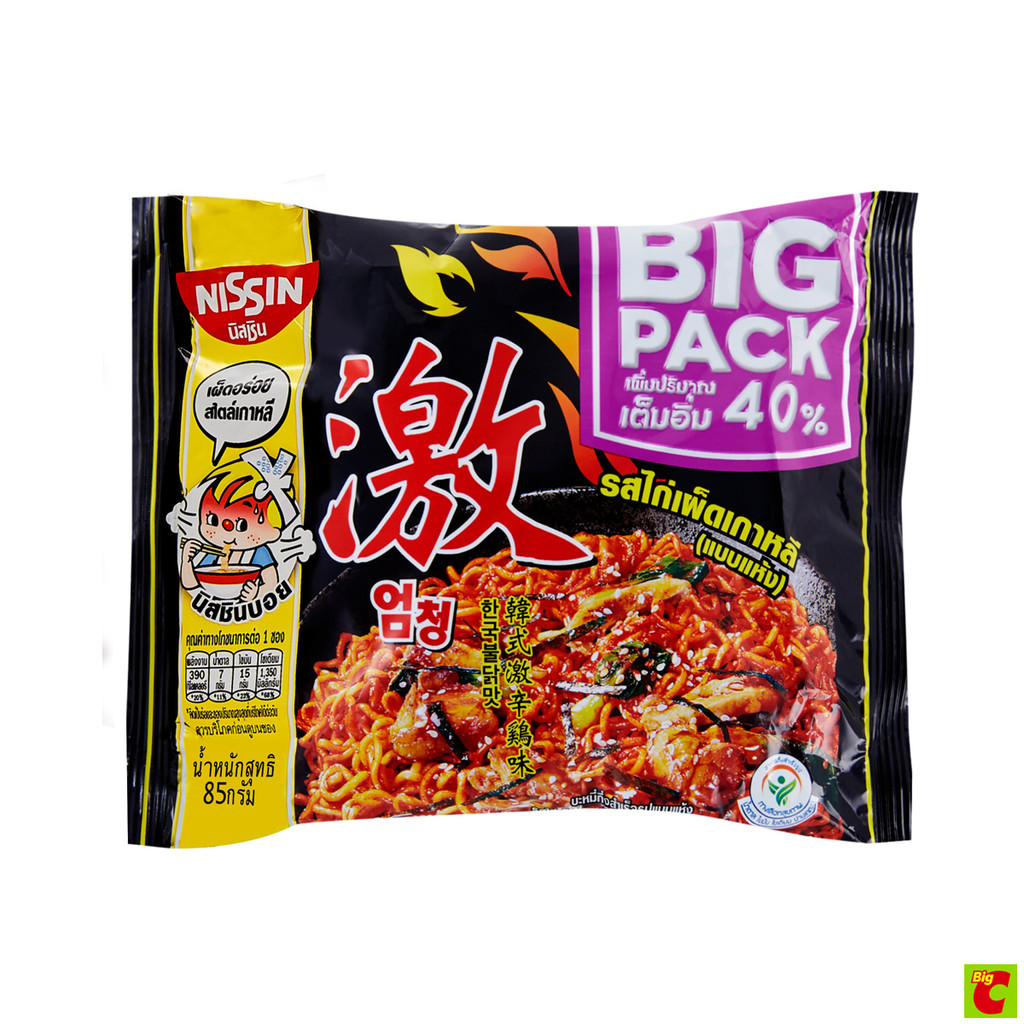 นิสชิน บิ๊กแพ็ค บะหมี่กึ่งสำเร็จรูป รสไก่เผ็ดเกาหลี (แบบแห้ง) 85 ก.