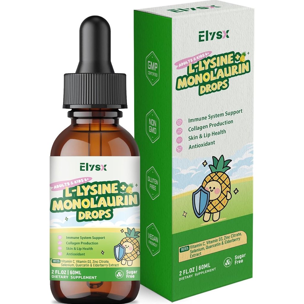 L-lysine Monolaurin ชนิดน้ำ หยด, 2 FL OZ| Lysine 1000mg ผลิตภัณฑ์เสริมอาหาร สำหรับเด็ก & ผู้ใหญ่, พร