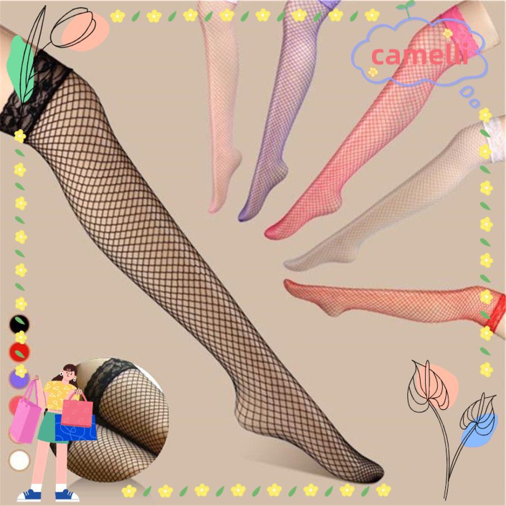 CAMELLI Fishnet Stocking Jacquard Pantyhose Plus Size ต้นขา Sheer Hollow Out Mesh