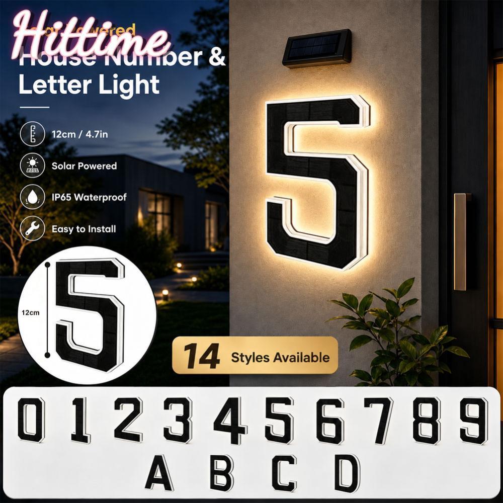 HITTIME Solar Wall Number Letter Light 12 ซม./4.7in LED ป้ายที่อยู่ 0-9 & ABCD 1000mAh แบตเตอรี่สําห