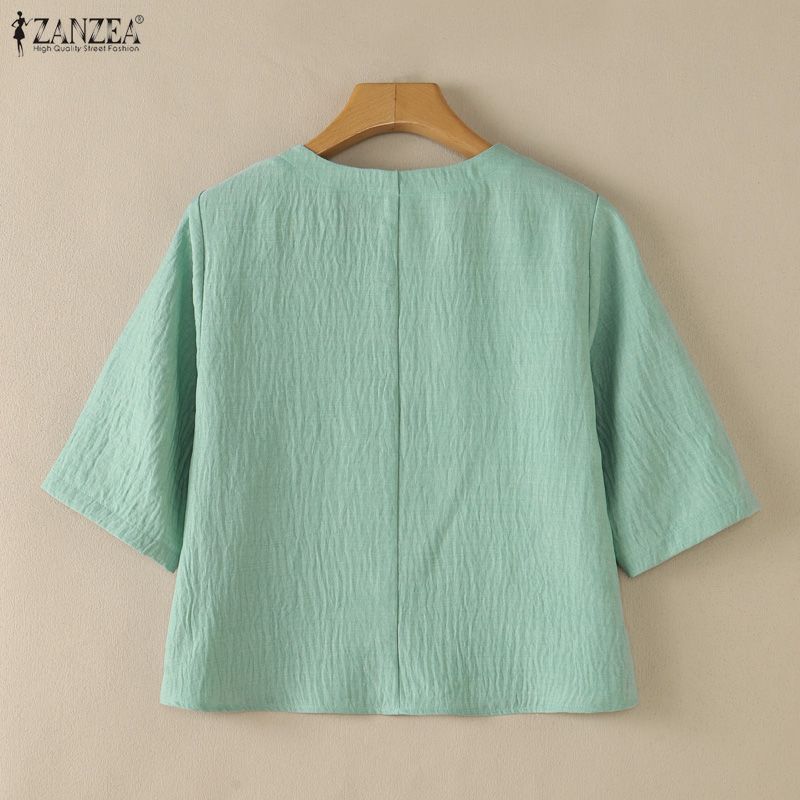 ZANZEA เสื้อเบลาส์เรียบง่ายคอวี 3/4 สําหรับผู้หญิงแฟชั่นเกาหลี — صورة 8