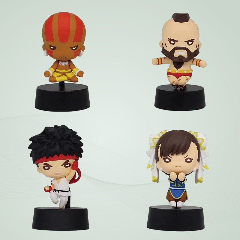 4-Pack Q-Style Street Fighter Capsule ของเล่น - Ryu, Chun-Li, Zangief & Ken อะนิเมะ Action Figures ส
