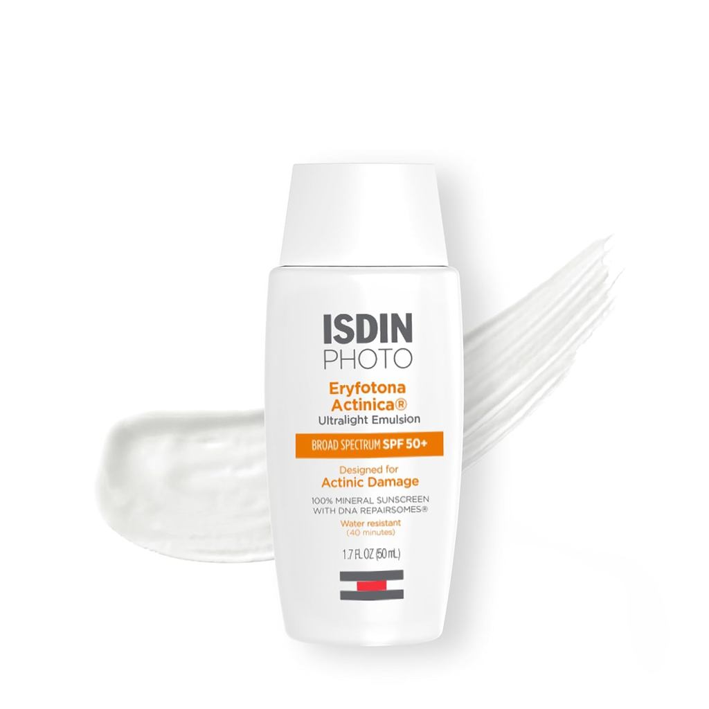 ISDIN Eryfotona Actinica Mineral Face Sunscreen SPF 50+, ไม่มีไวท์แคสต์ | ตัวกรอง UV แร่ 100%, สังกะ