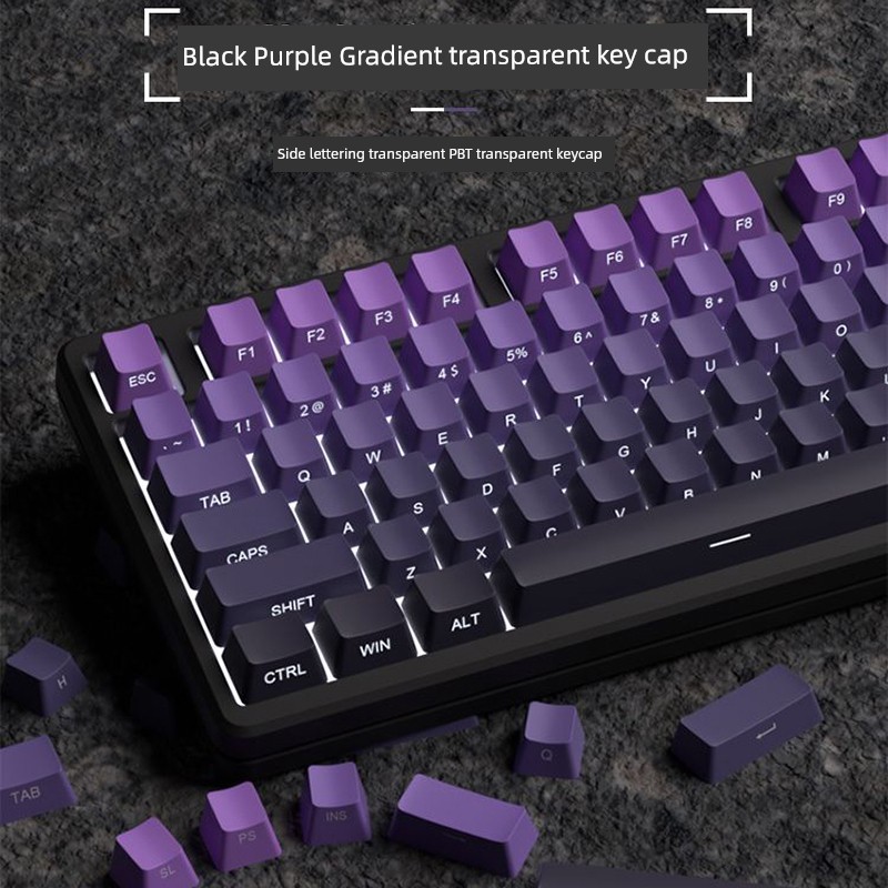 keycap keycap ไฟลอด สีดําสีม่วง Qi Donglai ด้านข้างแกะสลัก Keycap PBT Gradient Light โปร่งแสง OEM/wo
