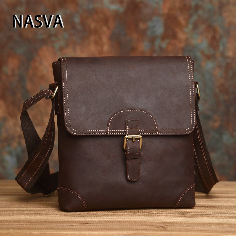 NASVA Original กระเป๋าสะพายหนังแท้ผู้ชาย Handmade Casual Messenger กระเป๋า Cowhide กระเป๋า Messenger