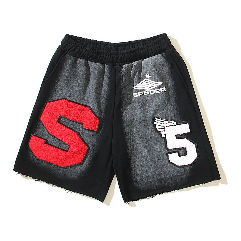 55555 กางเกงขาสั้นทั่วโลก ผู้ชาย ฮิปฮอป สตรีท แฟชั่น สีดํา