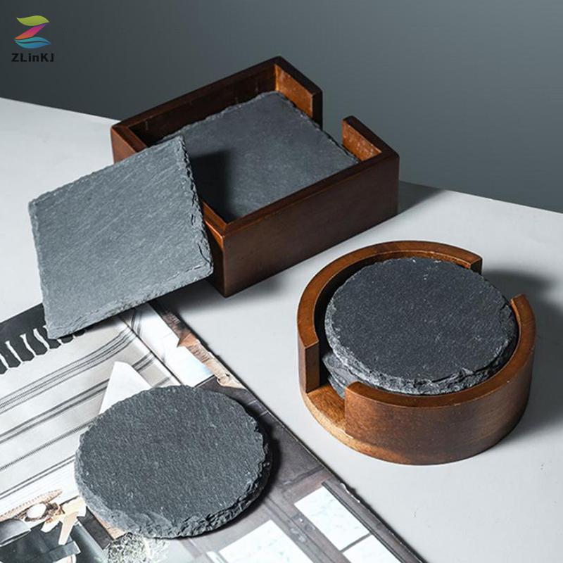 ZLinKJ ที่รองแก้วสไตล์ญี่ปุ่นนํากลับมาใช้ใหม่ Slate หินเครื่องดื่ม Coaster ตกแต่งถ้วยชาครัวแก้วทนความร้อน Rock Coaster ใหม่
