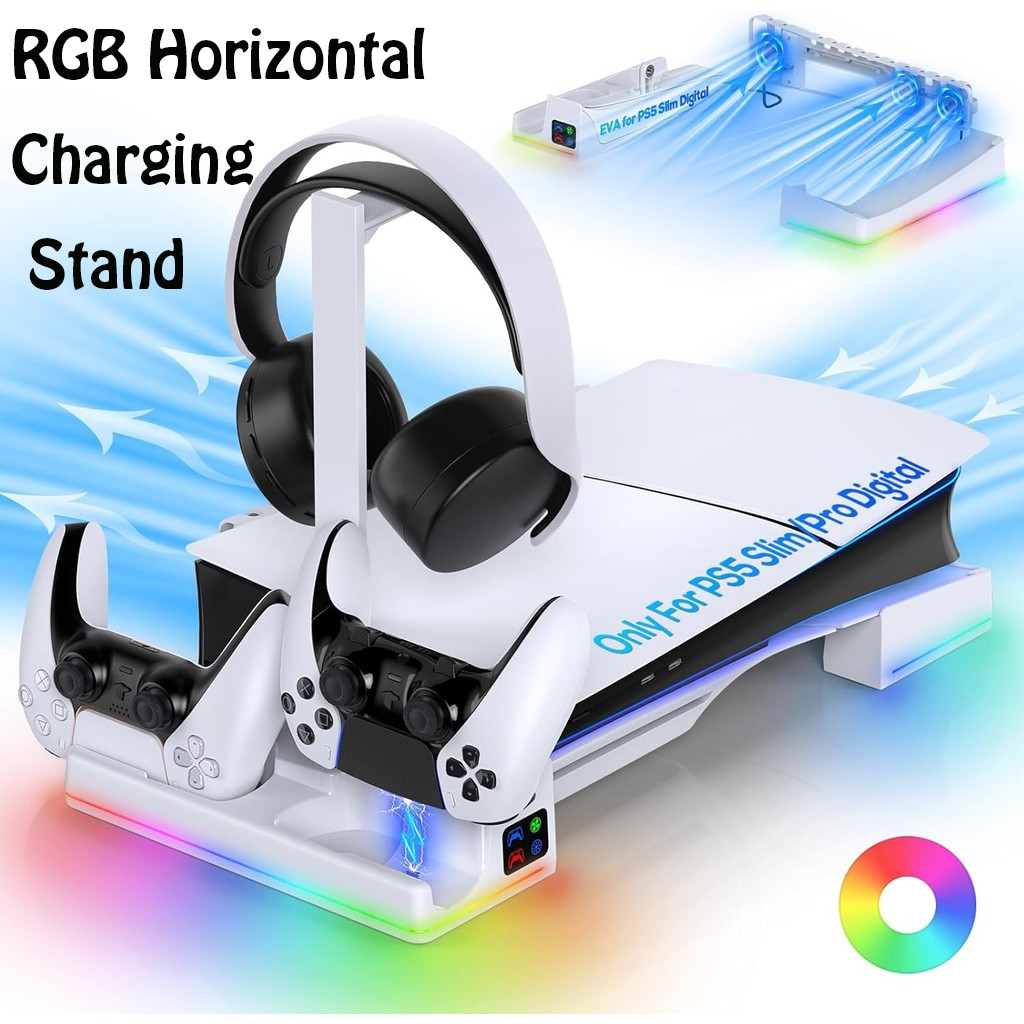 สถานีพัดลมระบายความร้อนอัตโนมัติ,แท่นชาร์จแนวนอน RGB สําหรับ PS5 Slim Digital & Disc/PS5 PRO Digital