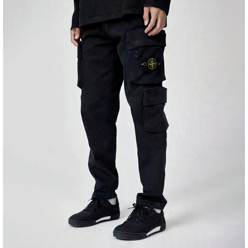 STONE STONE Badge กางเกงปักยุโรป American Functional Overalls Multi-pocket หลวมกางเกงลําลองผู้ชาย Is