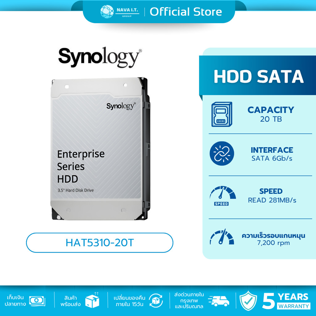 🛵มีส่งด่วน💨 SYNOLOGY HDD 20TB 3.5 Enterprise-Grade SATA HDD (ฮาร์ดดิสก์) (SNG-HAT5310-20T) รับประกัน