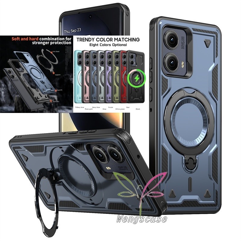 Magnetic Armor Grade Ring Stand Case Casing สําหรับ Motorola Moto Edge G Stylus Power Play 5G 2025 2024 กันกระแทก