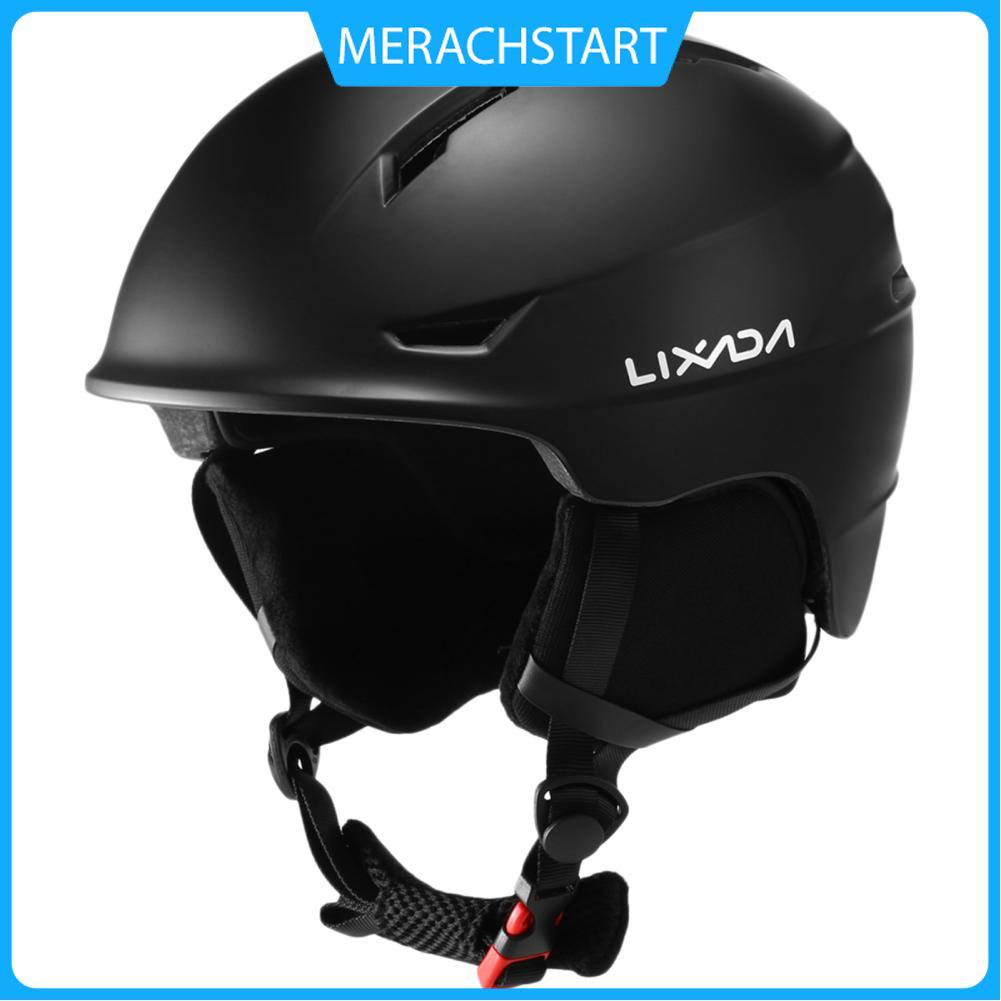 หมวกกันน็อค Lixada สโนว์บอร์ดพร้อมที่ปิดหูแบบถอดได้แว่นตาสกีความปลอดภัยสายรัดคงที่กีฬาหิมะมืออาชีพผู้ชายผู้หญิง